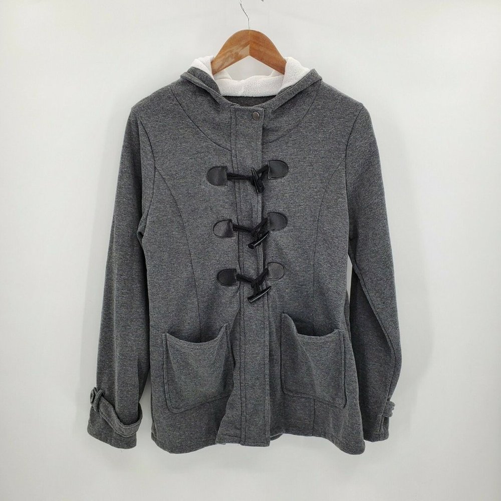 Womens Toggle Duffle Coat Size XL Gray Zip Peacoat - Picture 2 of 10